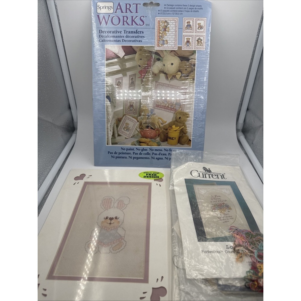 Lot Of Vintage Crafts Cross Stitch Decorative Transfers Teddy Bunny